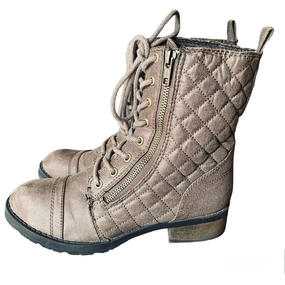 Dollhouse Brown Taupe Quilted Lace Up Size Zipper Combat Boots Women’s Size 7